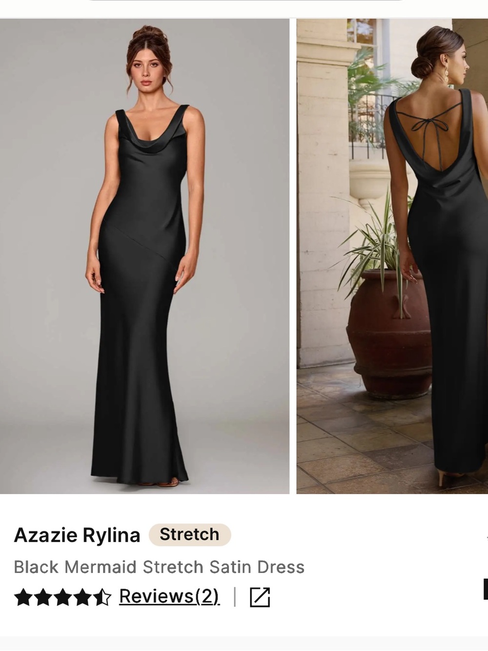 Azazie Black Cowl-Back Satin Mermaid Bridesmaid Dress